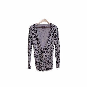 PINK Leopard Print Gray & Black Long Cardigan Sweater Size XS